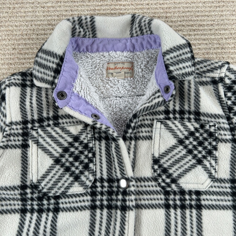 Weatherproof‎ Vintage Kids S Sherpa Lined Fleece Shirt Jacket White Black Plaid - Picture 3 of 11